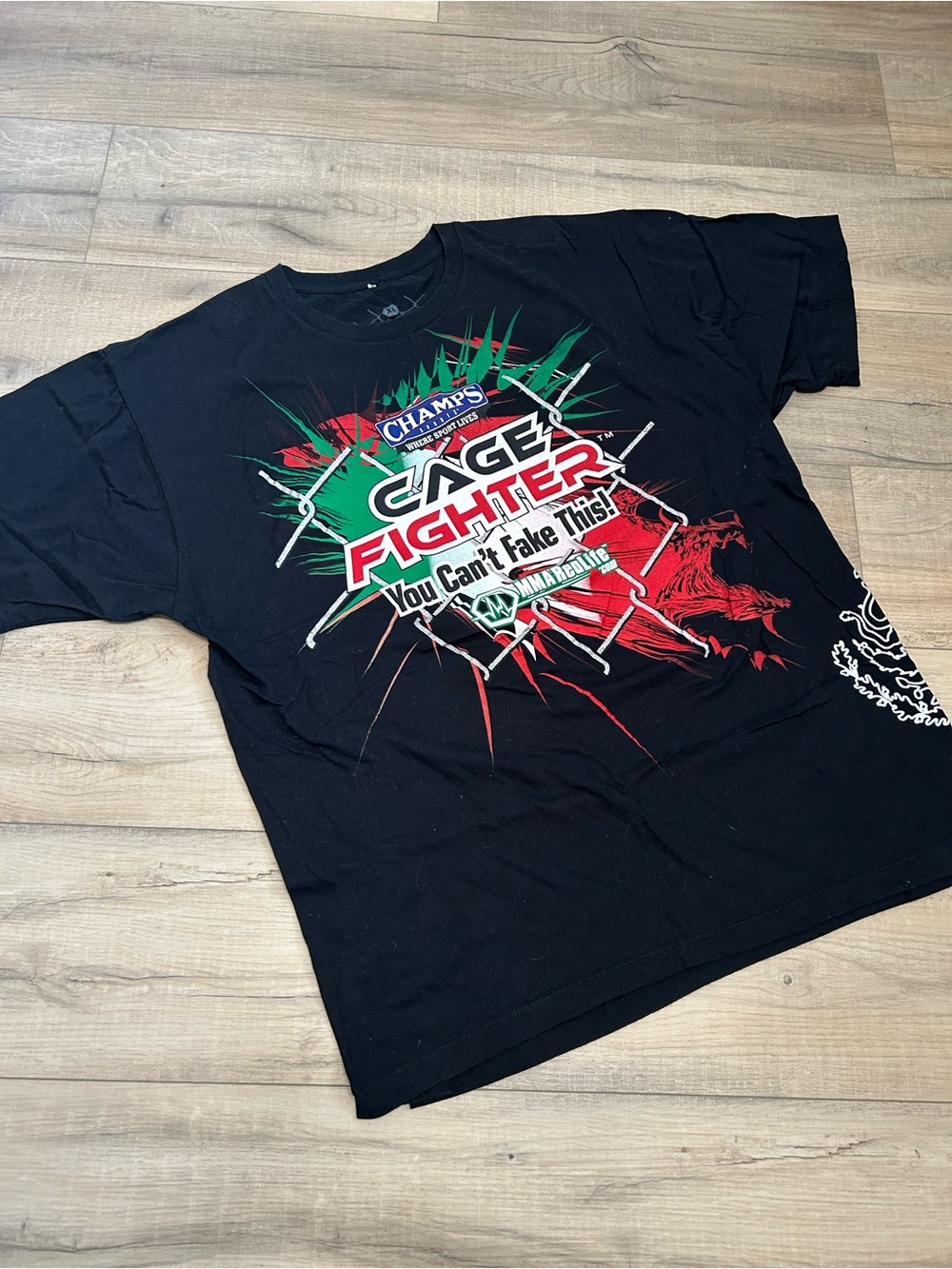 UFC Black Short-Sleeve Cage Fighter Graphic Tee with Red & Green Print